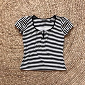 Y2k Black and White Striped Faux Cami Petite Sophisticate Shirt - XS